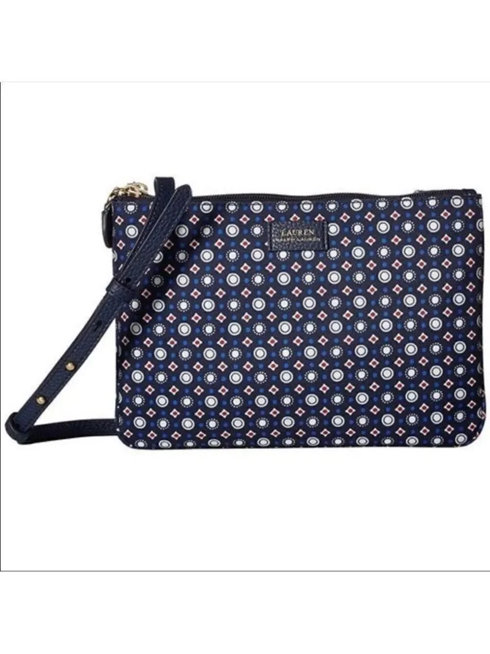 LRL Double Zip Chadwick Geo Print Canvas Faux Leather Combo Crossbody Bag